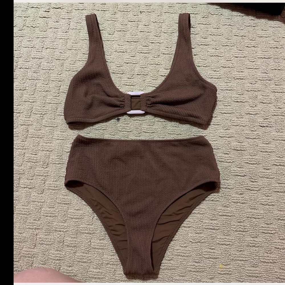 Aerie Brown ribbed Bikini-sizing TOP IS XL, BOTTOM IS M